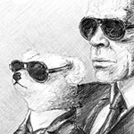 Portraitzeichnung  Lagerfeld mit Teddy